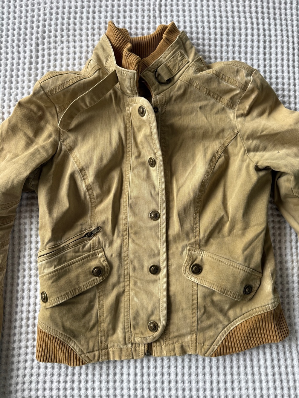 Free People Women’s Tan Utility Jacket with Rib Trim